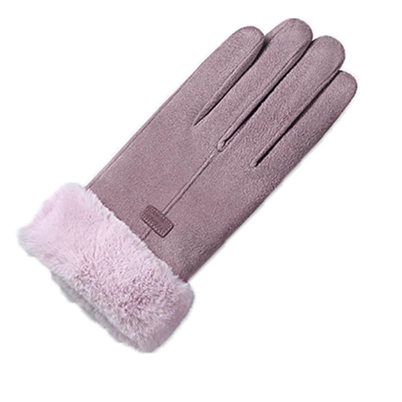 New Female Autumn Winter Non-Inverted Velvet Cashmere Full Finger Warm Lace Gloves Women Cotton Touch Screen Gloves G82