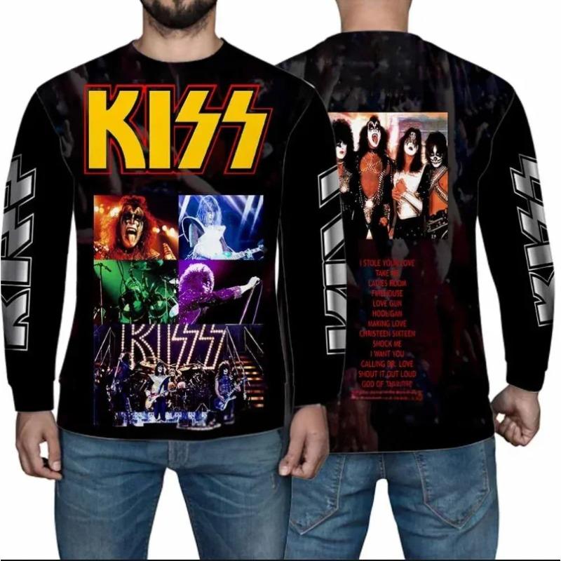 Rundhals 3D-bedrucktes Oberteil Lässige Hip-Hop Langarm Herren T-Shirts - Weicher Mittlerer Stretch Polyesterstoff Frühling und Herbst Relaxed Fit Kleidung