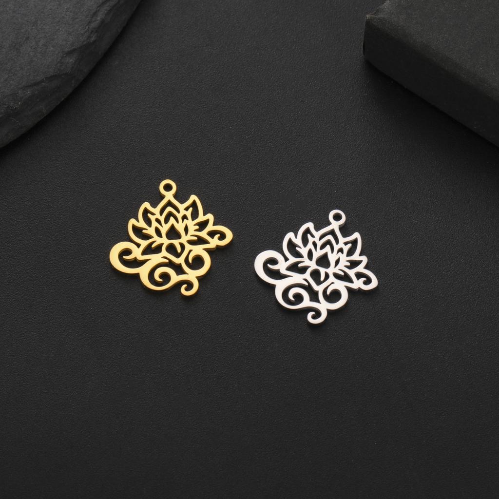LIKGREAT 5pcs/lot Wholesale Lotus Charm for DIY Bracelet Necklace Stainless Steel Jewelry Handmade Boho Gift for Jewelry Making