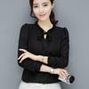Autumn Loose Plus Size Bow Chiffon Shirt Women's Long Sleeved Solid Color Shirt Base Top
