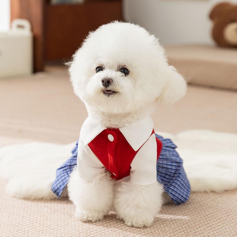 Dog Clothes Autumn Thin College Plaid Shirt Skirt Couple Clothing Small Dog Bigbear Teddy Pet Clothes