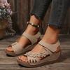 Summer new foreign trade large size wedge sandals flower decoration platform Velcro fish mouth beach shoes