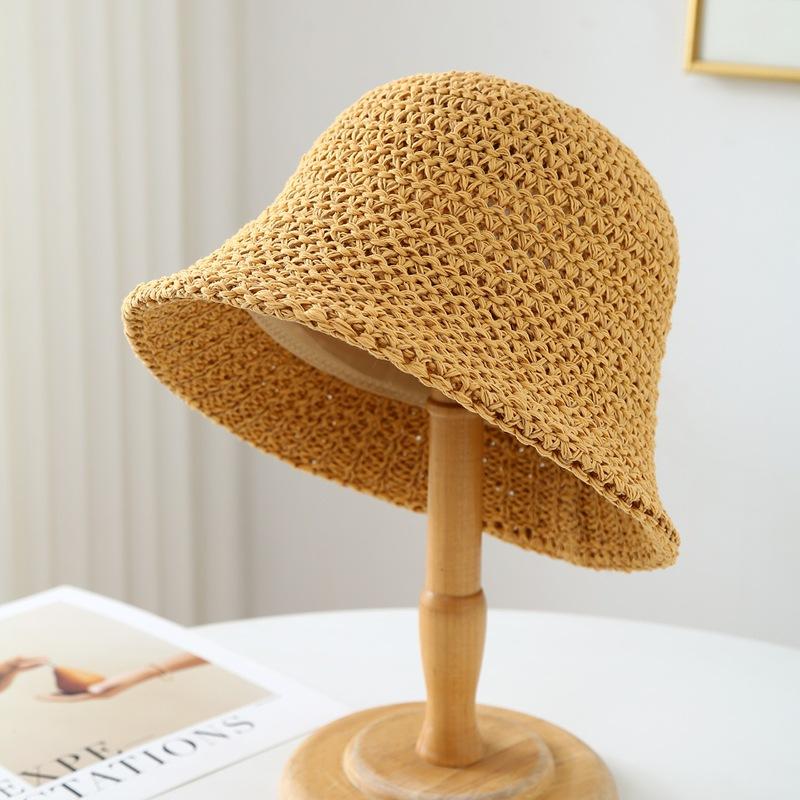 Cappello da Pescatore a Secchiello in Paglia Monocolore da Donna con Protezione per il Viso, Estivo da Spiaggia per Uscite