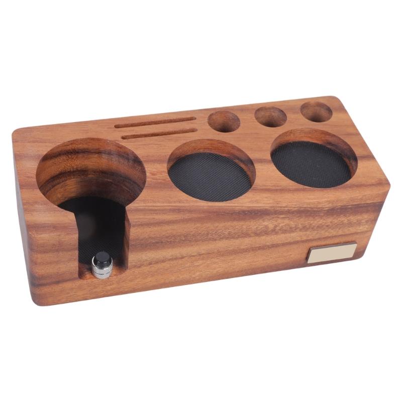 Espresso Tamper Holder Coffee Portafilter Holder with Pads Solid Wood Stand for Coffee Machine Handle and Accessories