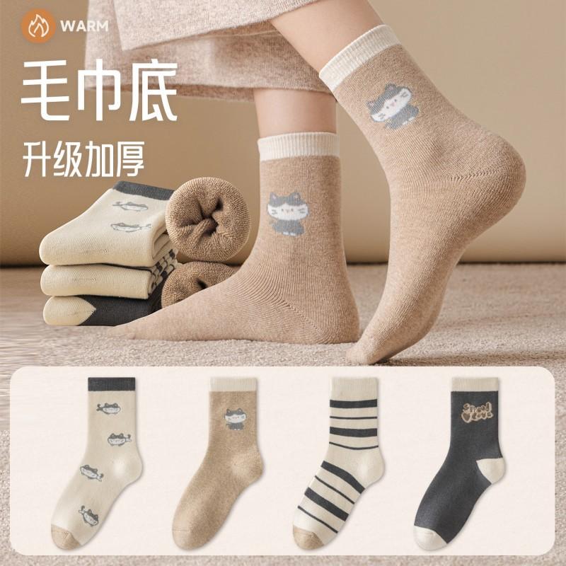 Winter Socks Medium Tube Socks Fleece Thickened Warm Cute Cartoon Terry Socks Socks