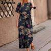 New Women's Printed Cotton Linen Floral Short Sleeve Casual Nine-Nine Pants Set Polyester
