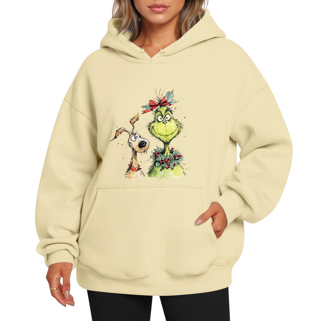 Ladies' Christmas Style Printed Hoodie With Wool And Pockets For Women