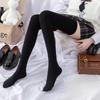 Damen Schwarz Über-dem-Knie Dünne Samtsocken, Sexy Seidenstrümpfe in Schwarz & Weiß für Frühling/Herbst