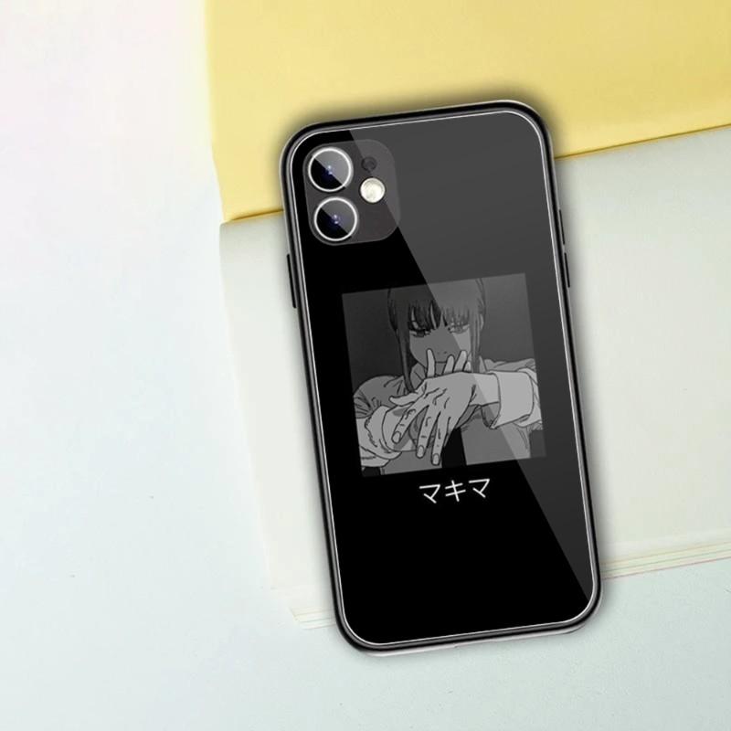 Cartoon Anime Chainsaw Man Phone Case For IPhone 13 12 11 XS X 8 7 6 Plus Mini Pro Max SE 2022 Black PC TPU Glass Phone Cover