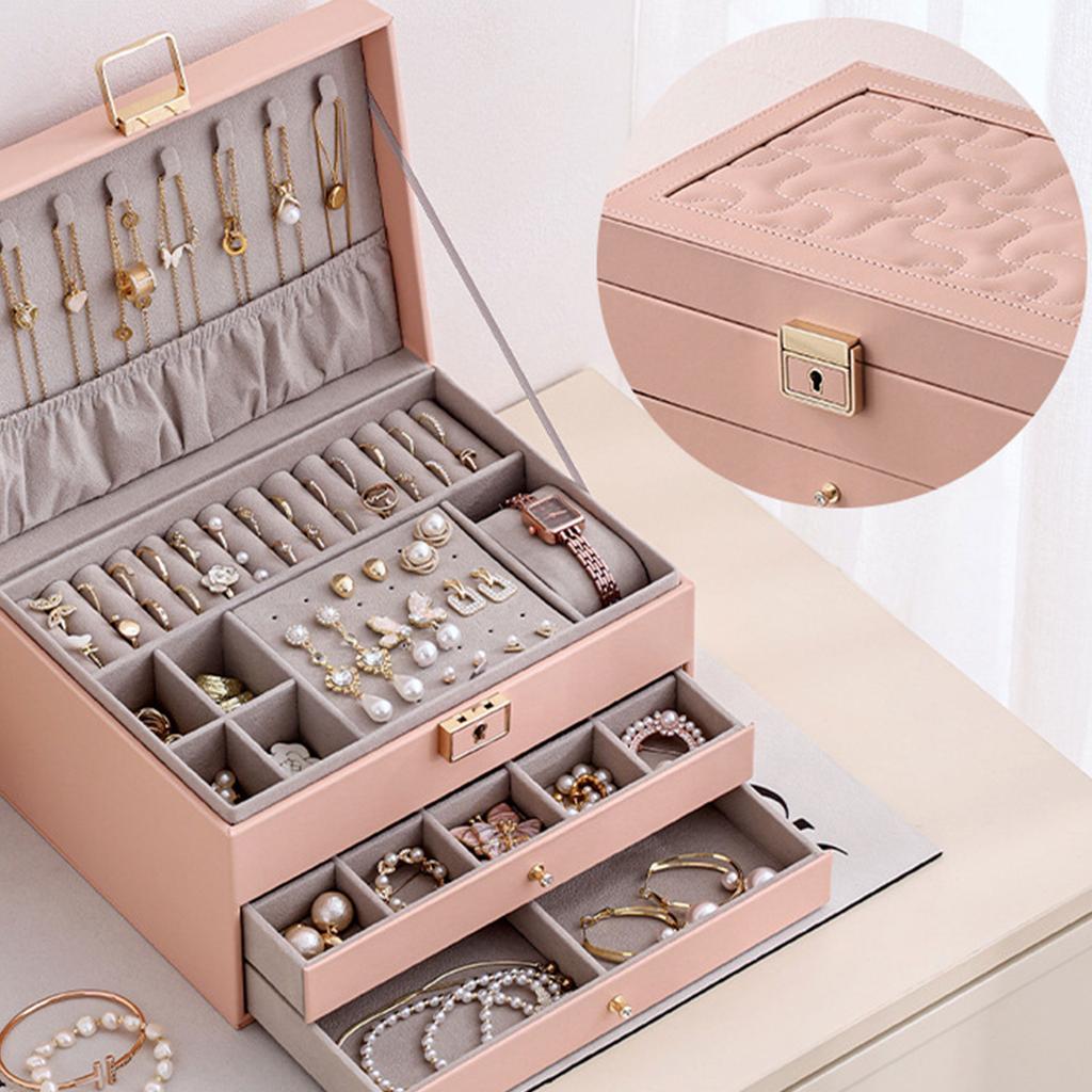 Stylish Multi Layer Jewelry Chest Multilayered Jewelry Storage Box Convenient PU Leather for Accessory Organization