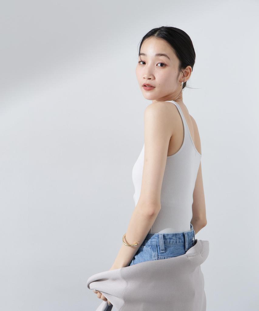 Nano Universe Antibacterial and Ribbed Tank Top with Size F Women's Odor-Resistant Cups, 021, Large, Gray, 673-5124305