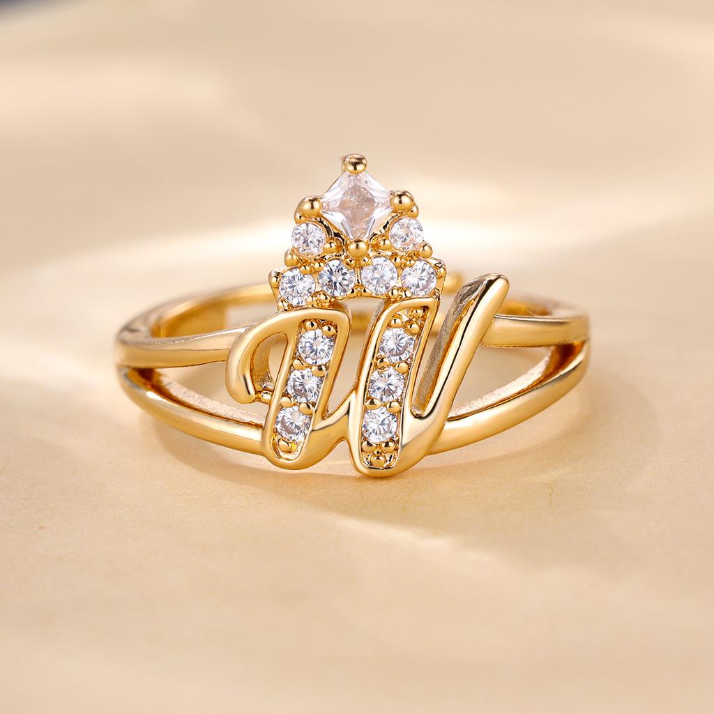 Bague de princesse en Zircon, couleur dorée, 26 lettres anglaises, anneau d'ouverture réglable, bijoux de mariage, cadeau de saint valentin, 1 pièce