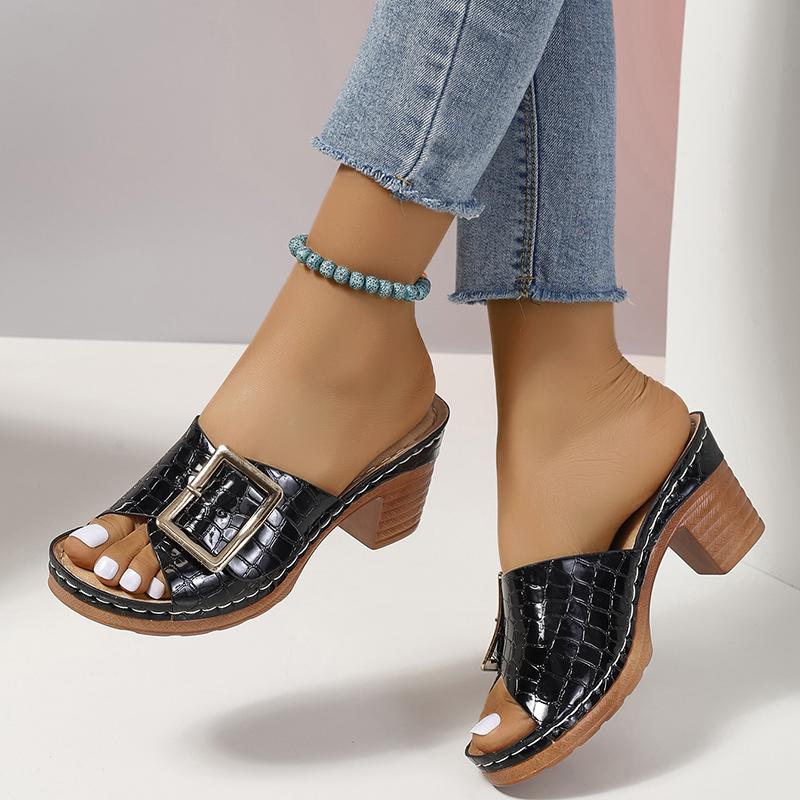 

Fashion summer women fashion chunky platform slippers slip-on Plus Size women slides retro casual women slippers 43 чёрный