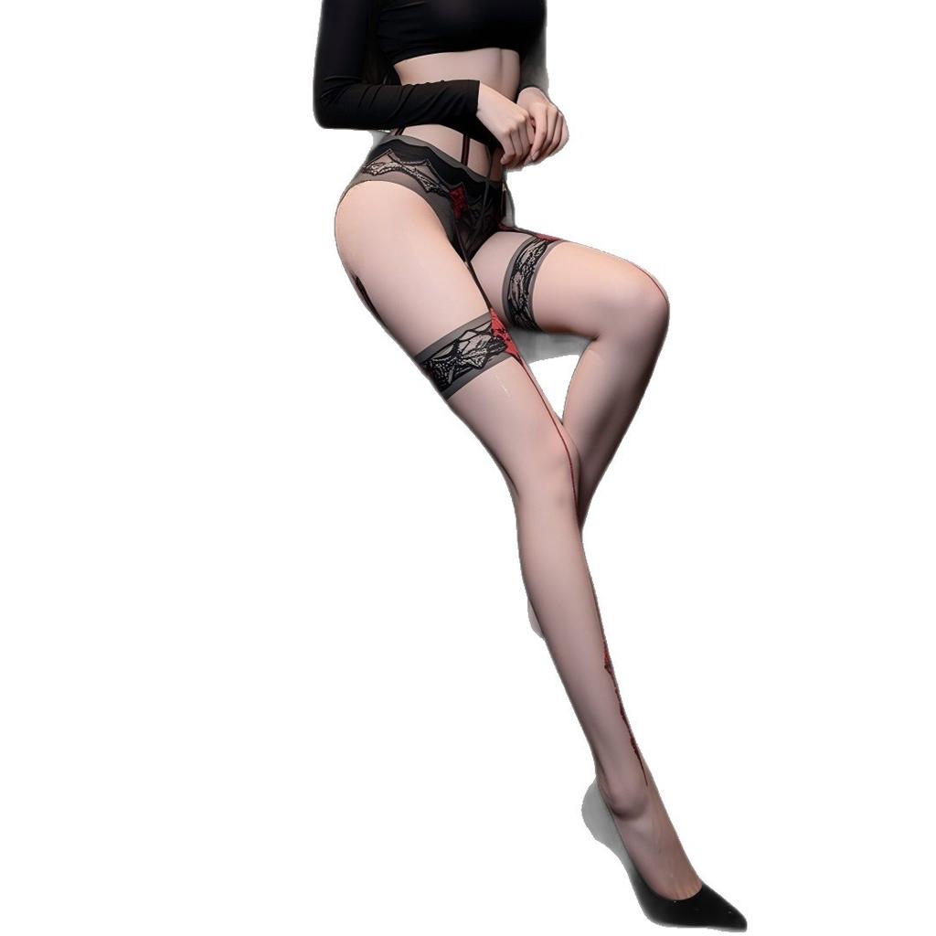 Sex Stockings Black Sexy Temptation Open Gear Free Suspenders Stockings Contrasting Fake Panties Set Jumpsuit