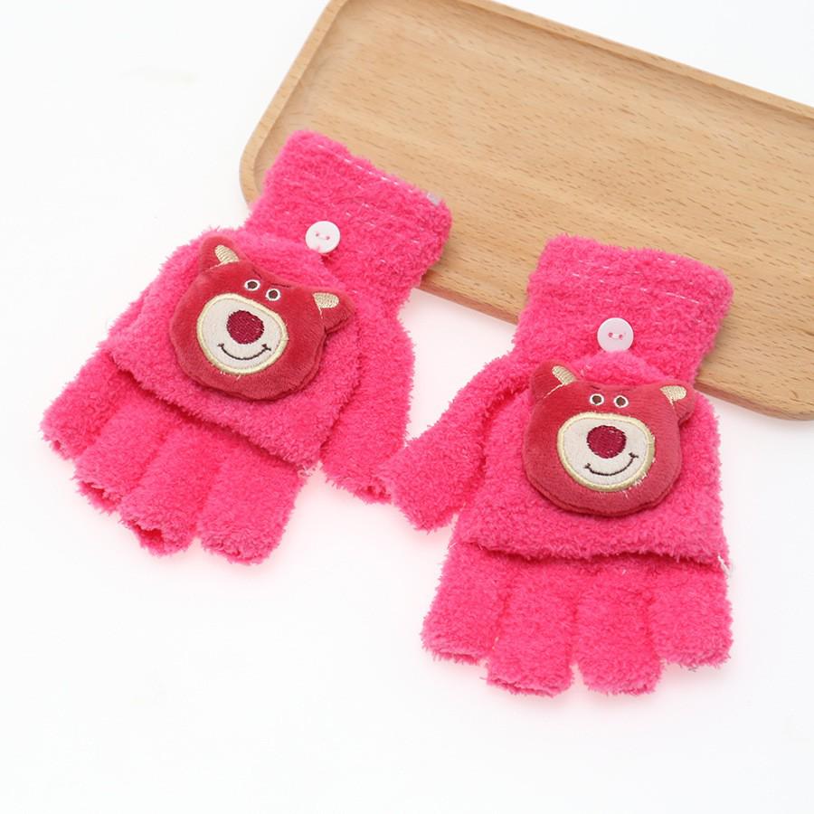 Children's Cute Cartoon Flip-Gloves: Cold-Proof, Half-Finger Winter Writing Warmth for Boys and Girls