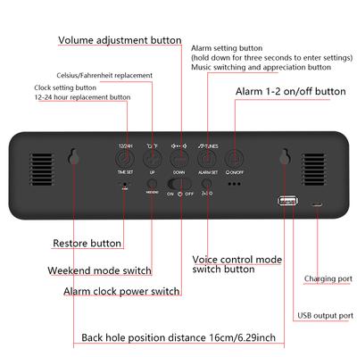 1PC Multi-function LED Music Alarm Clock, Large Screen Mirror Luminous Alarm Clock, Time/date/temperature Display On the Same Sc