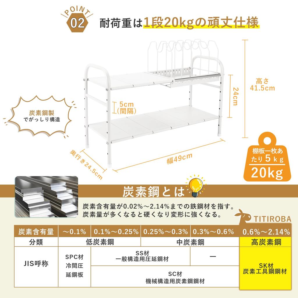 TITIROBA Storage Rack with Pot Pan Extendable Easy Extendable Kitchen Storage Freestanding Wide X Deep X White Under-Sink & Stand, 2-Tier, Assembly,