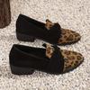 Women's Chic Oxfords with Leopard Print - Lightweight, Pointed Toe Flats Comfortable All-Season Shoes with Rubber Sole, Spike Embellishment