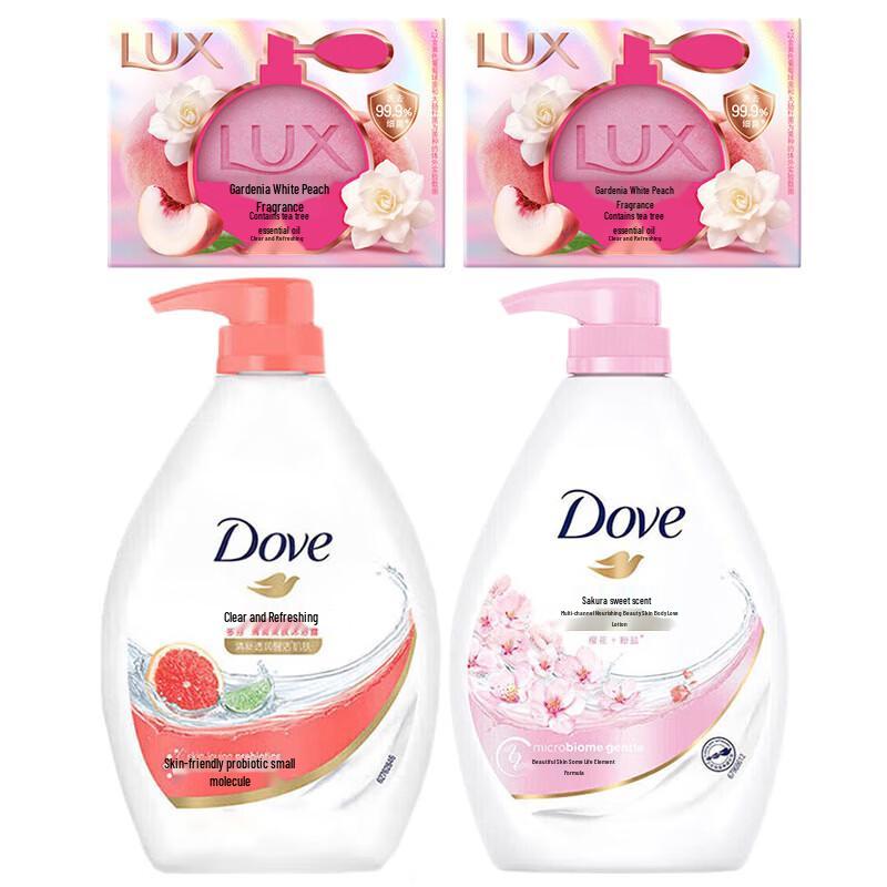Lux Gardenia White Peach Scented Soap & Dove Shower Gel Set