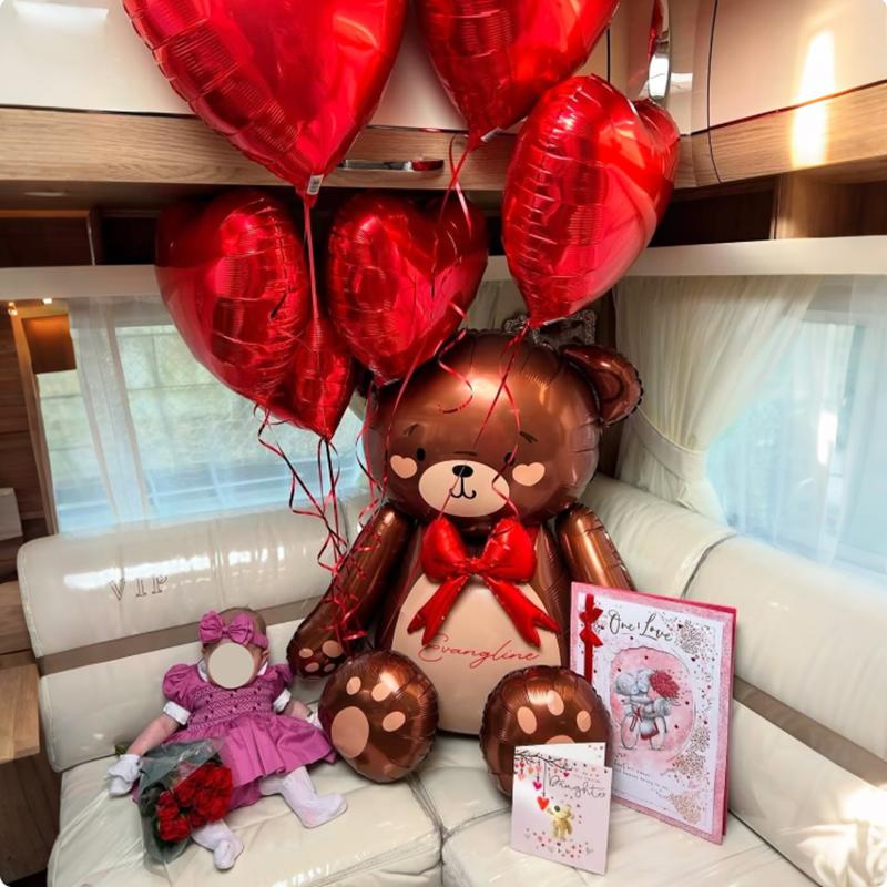 Bow Bear Aluminum Film Balloon Set Brown Bear Balloon Heart shaped Balloon for Birthday, Wedding, Shower, Anniversary Decoration