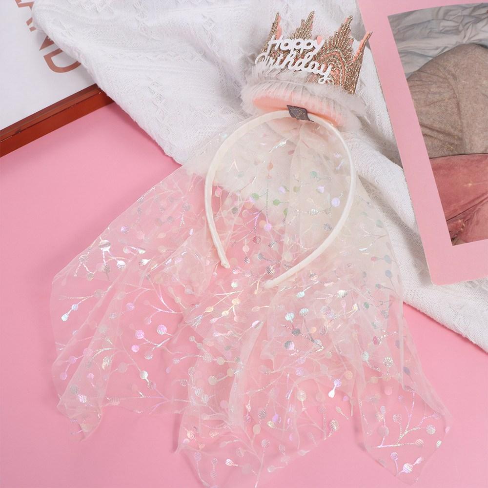 Korean Style Crown Gauze Headband Hair Accessories Headwear Lace Mesh Hair Hoop Photo Props Headdress Happy Birthday Hairband