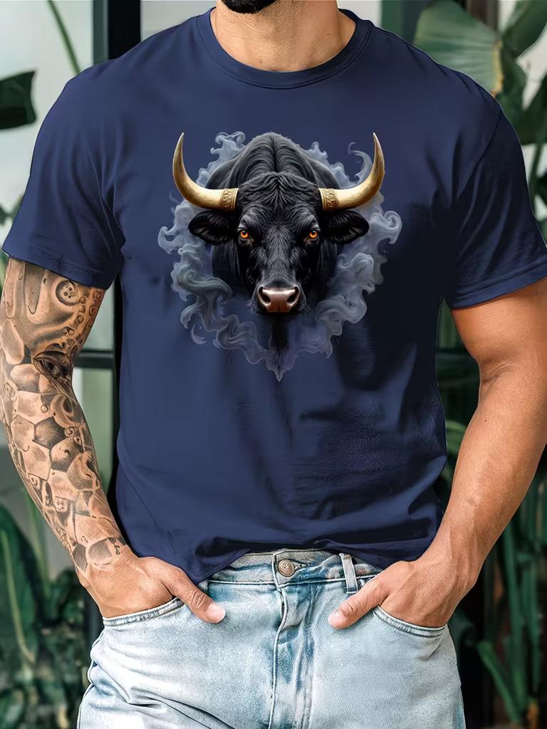 Men's Bull Head Print T-Shirt - 100% Blend Micro-Stretch Knit