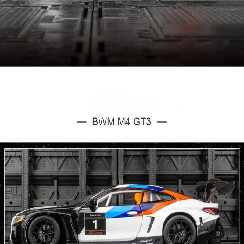 1:24 BMW M4 GT3 Alloy Sports Car Model Die-cast Metal Toy Car Vehicle Model Simulation Sound and Light Pull Back Collection Children's Gift
