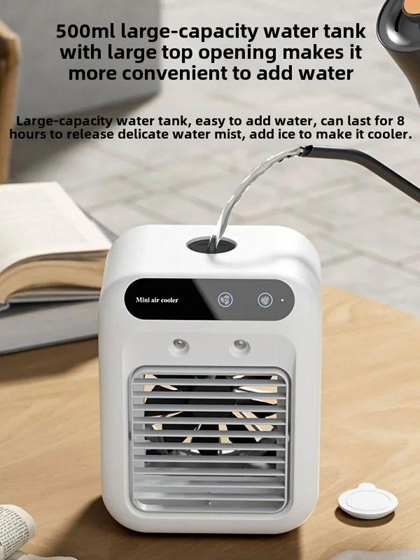 1pc portable humidifying and cooling fan, dual wind speed and spray mode, USB charging, personal desktop humidifier fan.