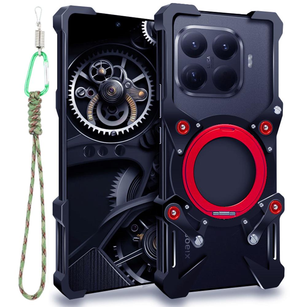 Для Xiaomi 15T Pro Чехол-бампер с подставкой из алюминиевого сплава Магнитный чехол для телефона с ремешком на запястье