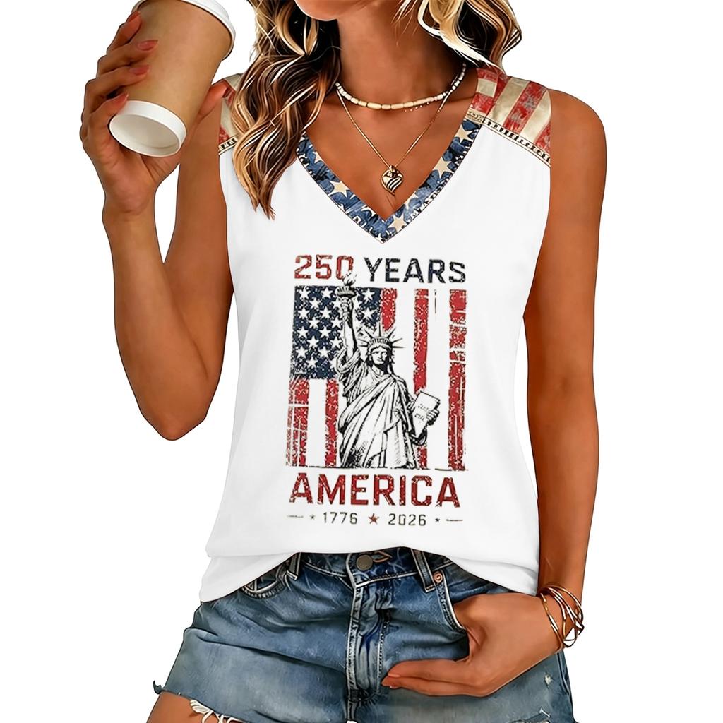 Women’s V Neck Casual Short Sleeve T Shirt Top with Letter Print Loose Fit Style Lightweight Comfortable