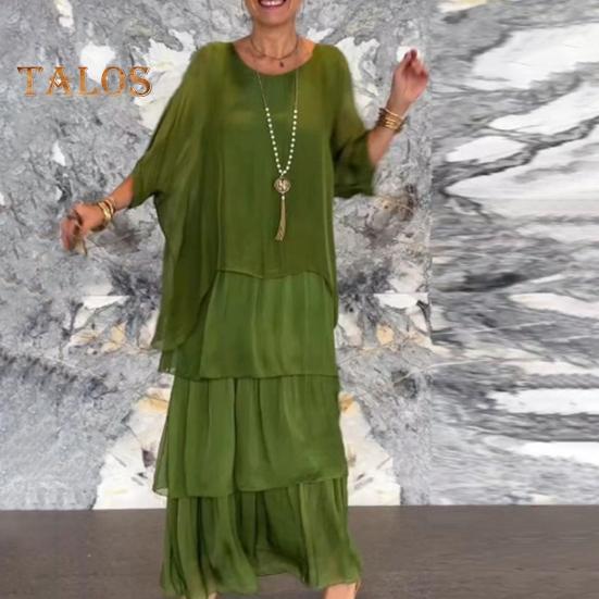 Rochie de seară în straturi, împrăștiate, tiv de tort, mâneci pe jumătate, rochie maxi, mâneci liliac, largi, gât rotund, rochie din șifon pentru petrecere, bal de absolvire