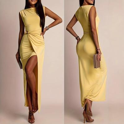 Elegant effen mouwloze jurk dames kinkriem hoge split slanke heupomwikkeling jurk avondfeestjurk jurk jurk