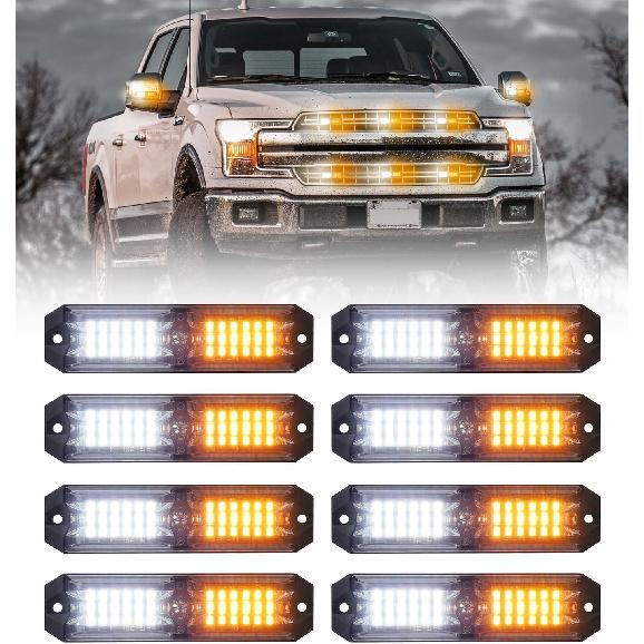 LUMENIX Grille Strobe Light Kits for Trucks, 12-LED Surface Mount Ultra Slim Emergency Hazard Warning Lights Head for Construction Vehicles Cars -