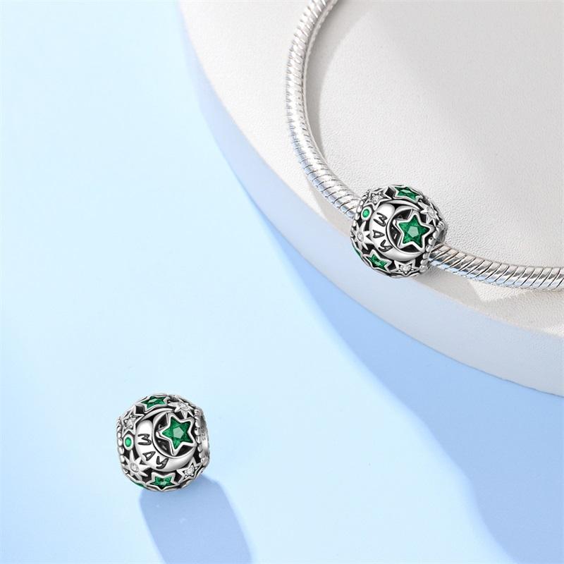 New 925 Silver Star Moon Birthstone January to December Charms Beads Sparkling Zircon Fit DIY Bracelet Birthday Jewelry