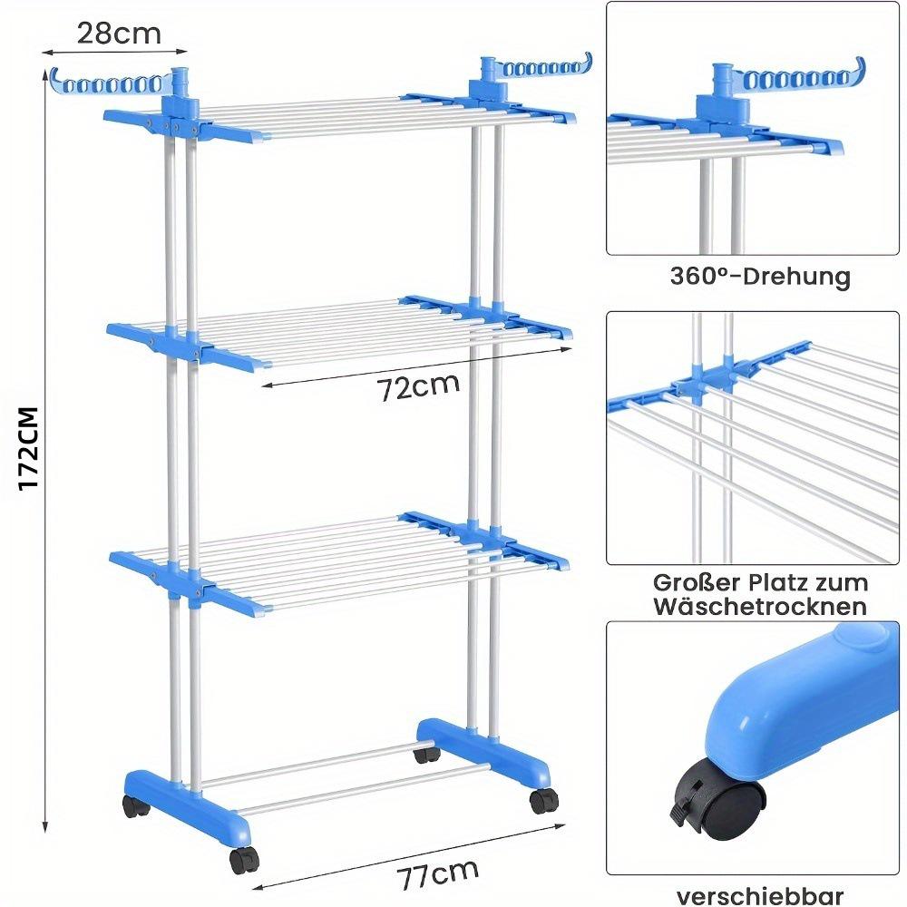 Movable 4-Layer Floor-Standing Folding Drying Rack with Wheels for Indoor and Balcony Use