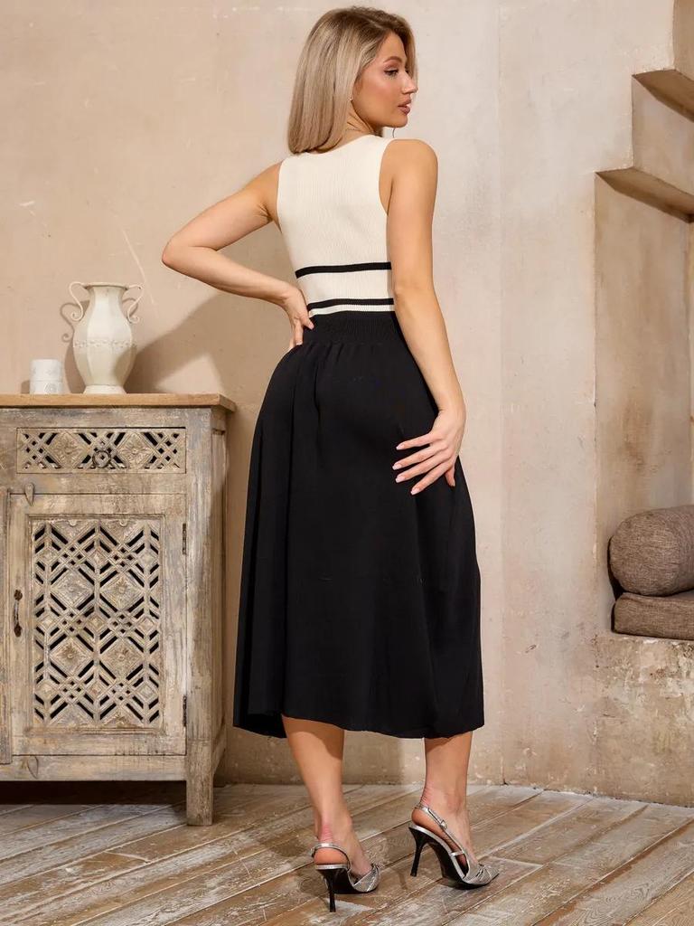 2025 French Striped Waist-Cinching Sleeveless A-Line Midi Dress - Women's Gentle Summer Style