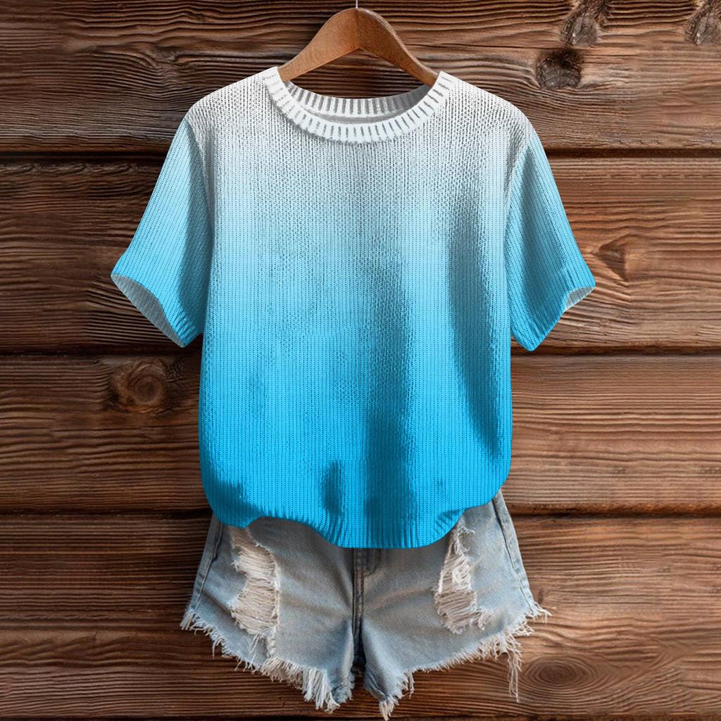 Women's Cute Sweater Knitted Fashion Casual Round-neck Short-sleeved  Cozy Print Top