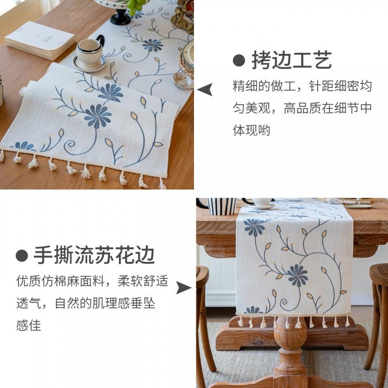 Minimalist Linen Cotton Embroidered Table Runner With Tassels Dining Decor Rustic Floral