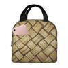 Braided Rattan Wood Wicker Lunch Bags Insulated Bento Box Waterproof Lunch Tote Resuable Picnic Bags for Woman Children Travel