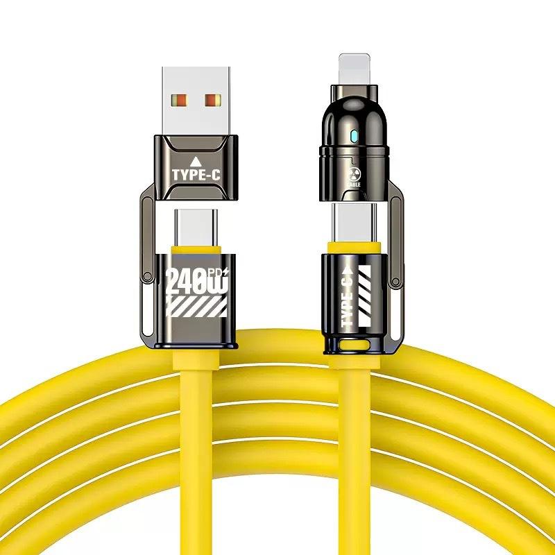 Maximal 240W 4-i-1 Snabbladdningskabel, med två hängande laddningskablar, Utrustad med USB-A/Type-C/Lightning, 4-i-1 Snabbladdningskabel