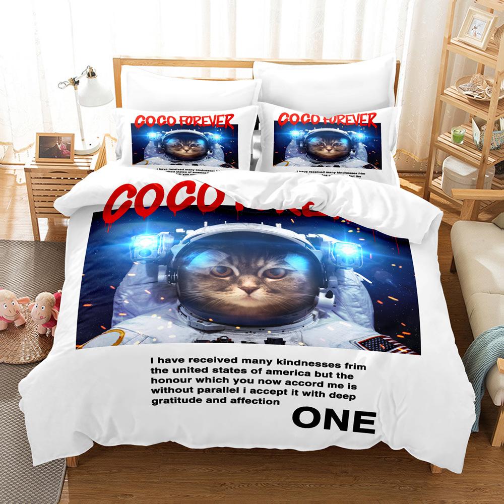 Custom Astronaut 3D Digital Printing Three-Piece Set Household Bed Sheet Quilt Cover