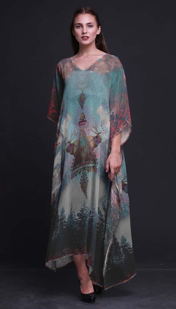 Phagun Deer Jungle Womens Long Beach Kaftan Beachwear Bikini Coverup Maxi