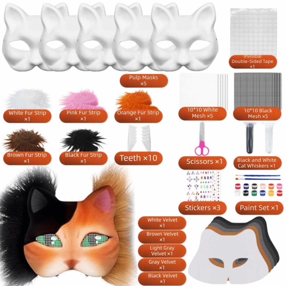 Handmade White Mask Kit Half Face Mask Felt Sheet Cat Mask Faux Fur Blank Mask Animal Mask Cosplay