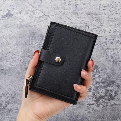 Women's 2024 Short Wallet: Multi-Card Slot Zipper Button Card Holder & Coin Purse for Ladies and Students