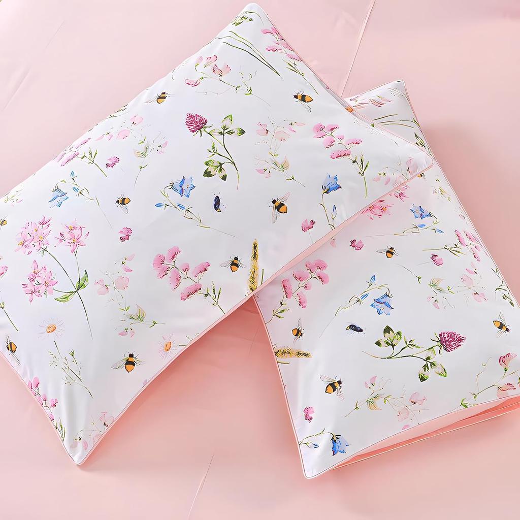 100% Cotton Pillowcases Set of 2 Queen Size 20"x30" Floral Printed Lavender Flower Pillow Cases Soft Breathable Cooling Pillowcase Decorative Pillow