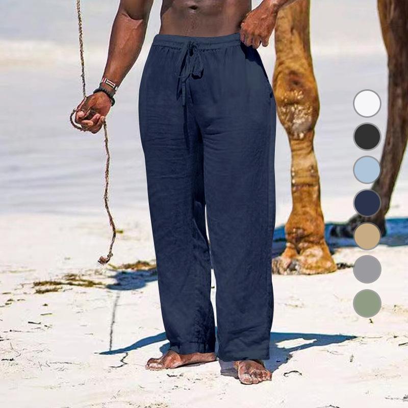 Summer Men's Straight Leg Pants Breathable Cotton and Linen Loose Casual Sports Trousers