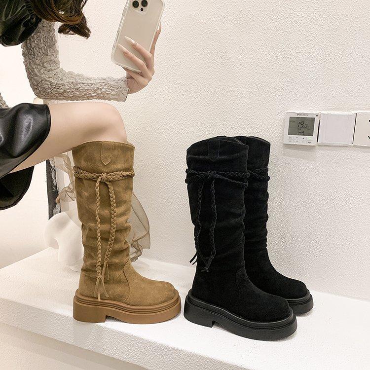 Thick-soled Brown Maillard Boots Women's 2025 New Autumn and Winter Wasteland Wind Heap Boots Tall Knight Boots