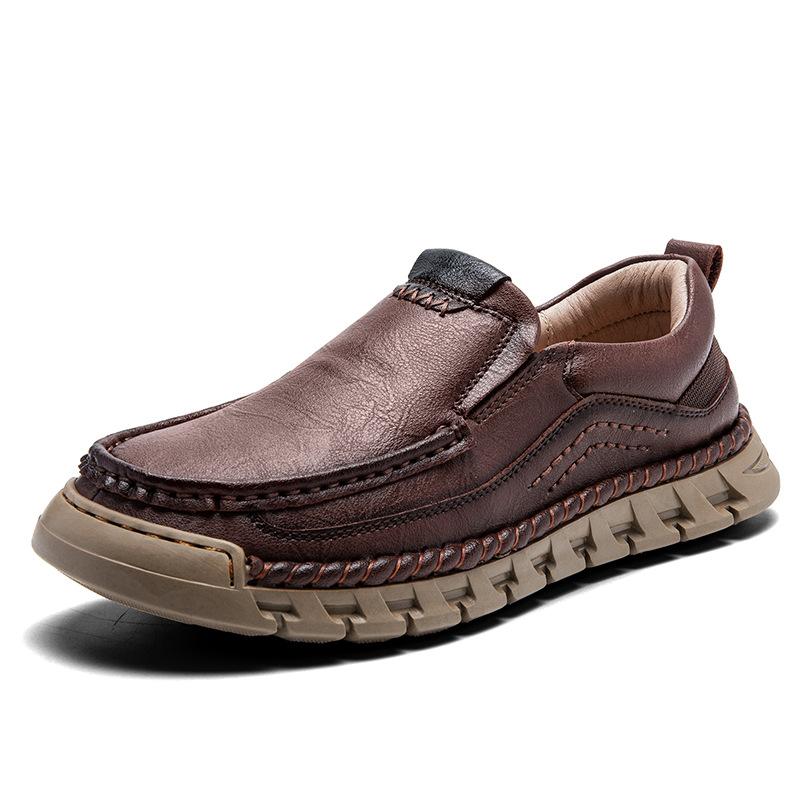 Spring and Autumn New Soft-soled Non-slip and Wear-resistant Breathable Foot Casual Leather Shoes Men's Households Commute To Work and Sew Men's Shoes