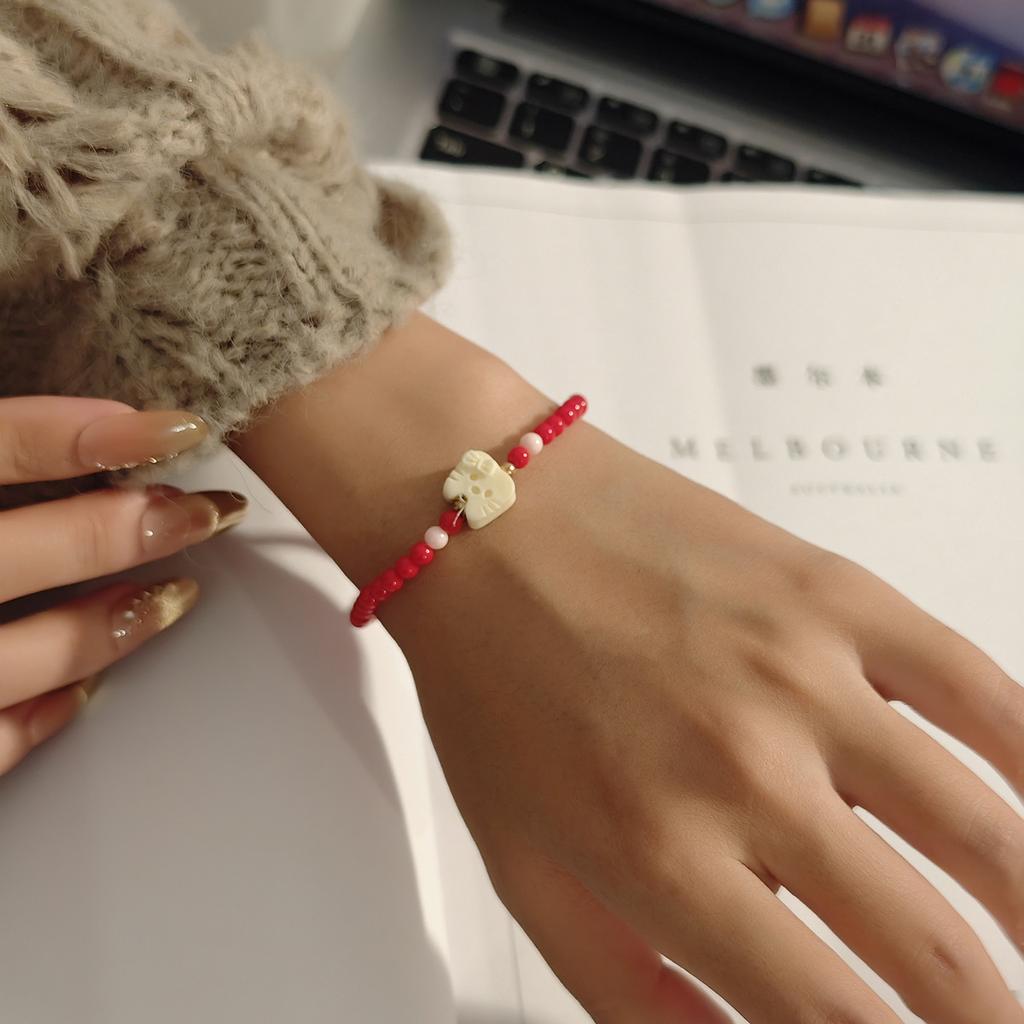 Colored Rice Beads Irregular Cat Design Bracelet, Light Luxury High-End Creative Cartoon Cute Temperament Jewelry