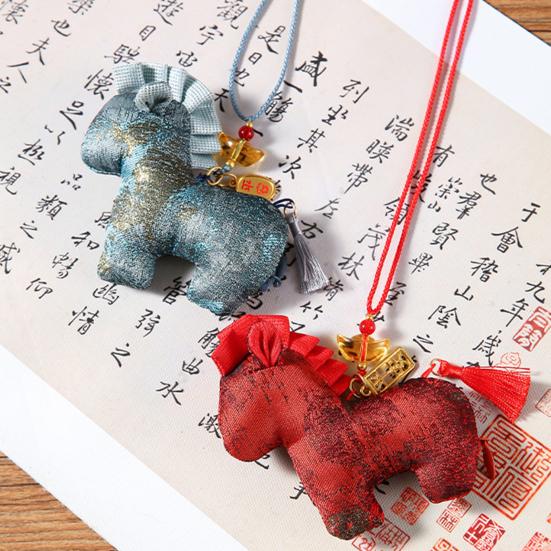 Stjärntecknet Häst Påse Traditionell Handbroderad Kinesiskt Hantverk Doftande Bilpåse Dekoration med Tofsar Och Rosetter Myggavvisande Uppfriskande